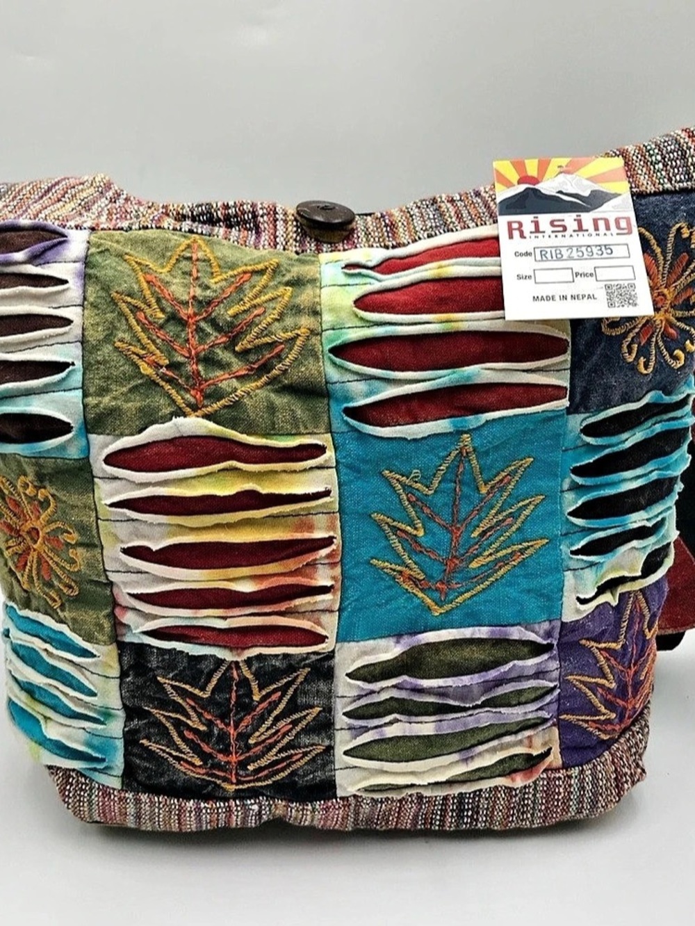 BNWT Rising International Patchwork Embroidered Leaf Crossbody Bag